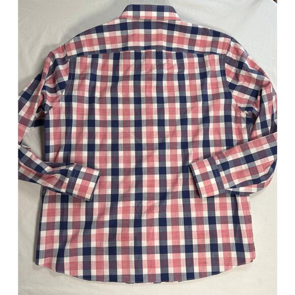 UNTUCKit Button Up Shirt Size LRG Blue Red Plaid Cotton Wrinkle Free Redaelli WF - Picture 6 of 10